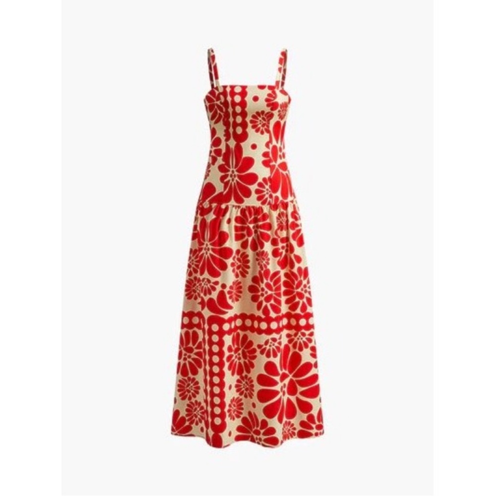 Floral Print Maxi Dress Sleeveless Casual
Summer Dress Red size S 🧡
